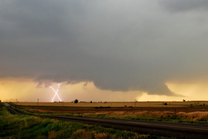 Lightning strikes near Russell, Kansas, USA