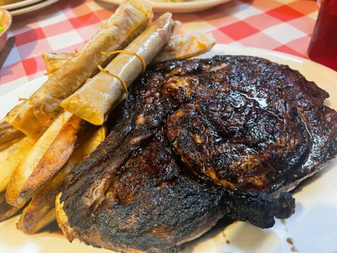 Doe's rib-eyes come in one size -- huge. Order a platter of a dozen tamales for sharing.