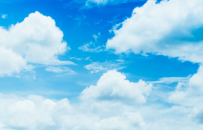 Close-up Blue sky with white fluffy cloudy.