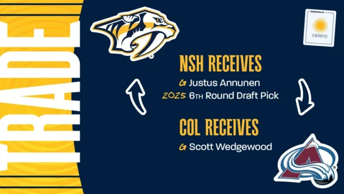 preds-Dec-2 Predators Acquire Justus Annunen, Sixth-Round Pick in 2025 NHL Draft From Colorado