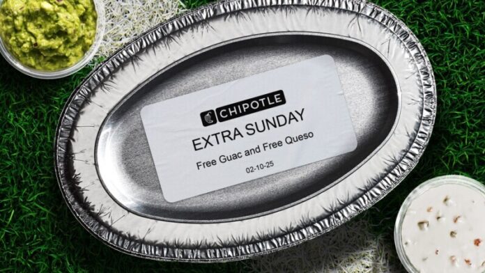 Chipotle-ExtraSunday-PR-Asset Chipotle declares Monday, February 10 an "Extra Sunday" featuring a free Guac and Queso Blanco offer for Chipotle Rewards members.