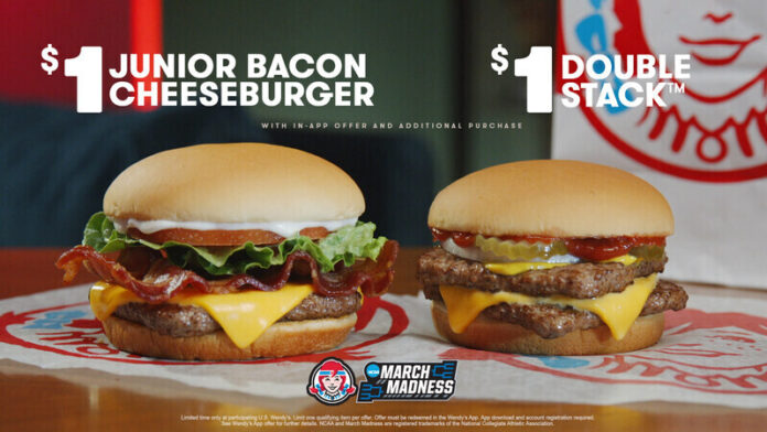 Wendy’ $1 Jr. Bacon Cheeseburger and $1 Double Stack Deals are the MVP duo of March Madness now through April 13