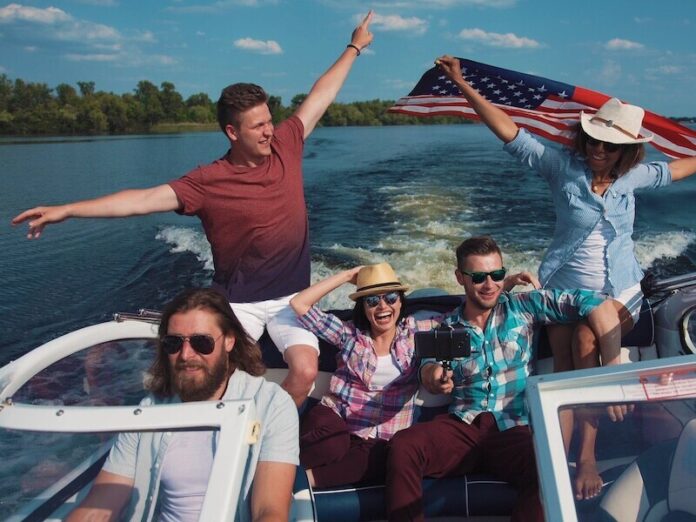 Friends celebrating on boat