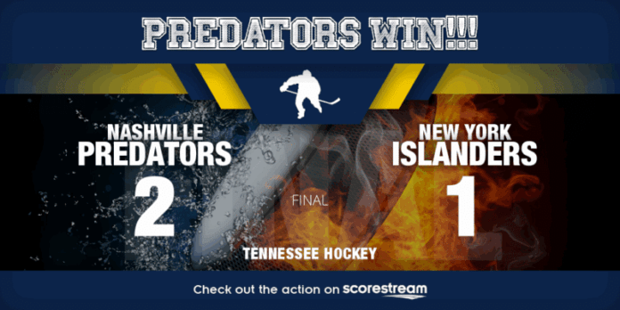 Predators defeat Islanders 2-1 in shootout as Saros makes 30 saves and Forsberg scores decisive goal at Bridgestone Arena.