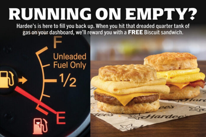 Hardee's launches Running on Full, offering free breakfast for those who submit a photo of their fuel gauge.