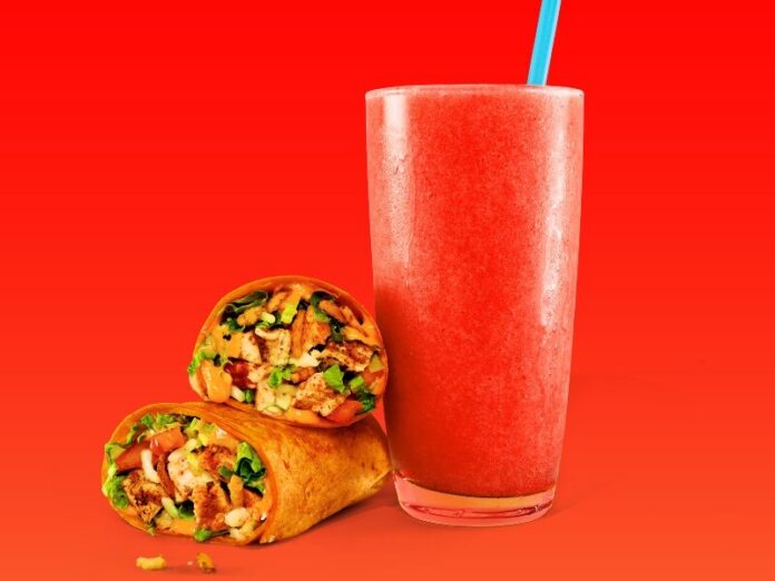 The Tiki Torch Wrap delivers layers of heat and texture that are perfectly balanced by the refreshing taste of a smoothie.