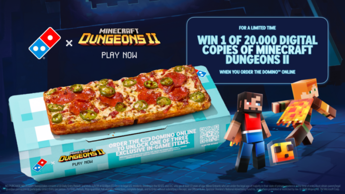 assets_MS2016280_000001_Dominos-and-Minecraft-Digital-Copies Domino's and Minecraft Dungeons II are teaming up to launch exclusive in-game items and experiences.