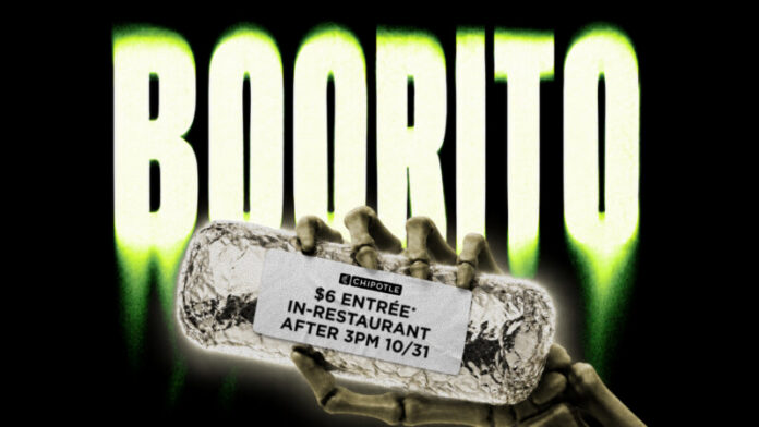 chipotle boorito 2026 Chipotle Rewards members who visit a Chipotle restaurant in costume from 3 p.m. to close on October 31 can score a $6 entrée.