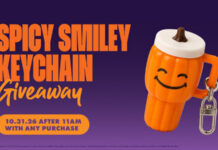 Scooter’s Coffee Gives Away Free Spicy Smiley Keychains on Halloween scooters keychain halloween giveaway